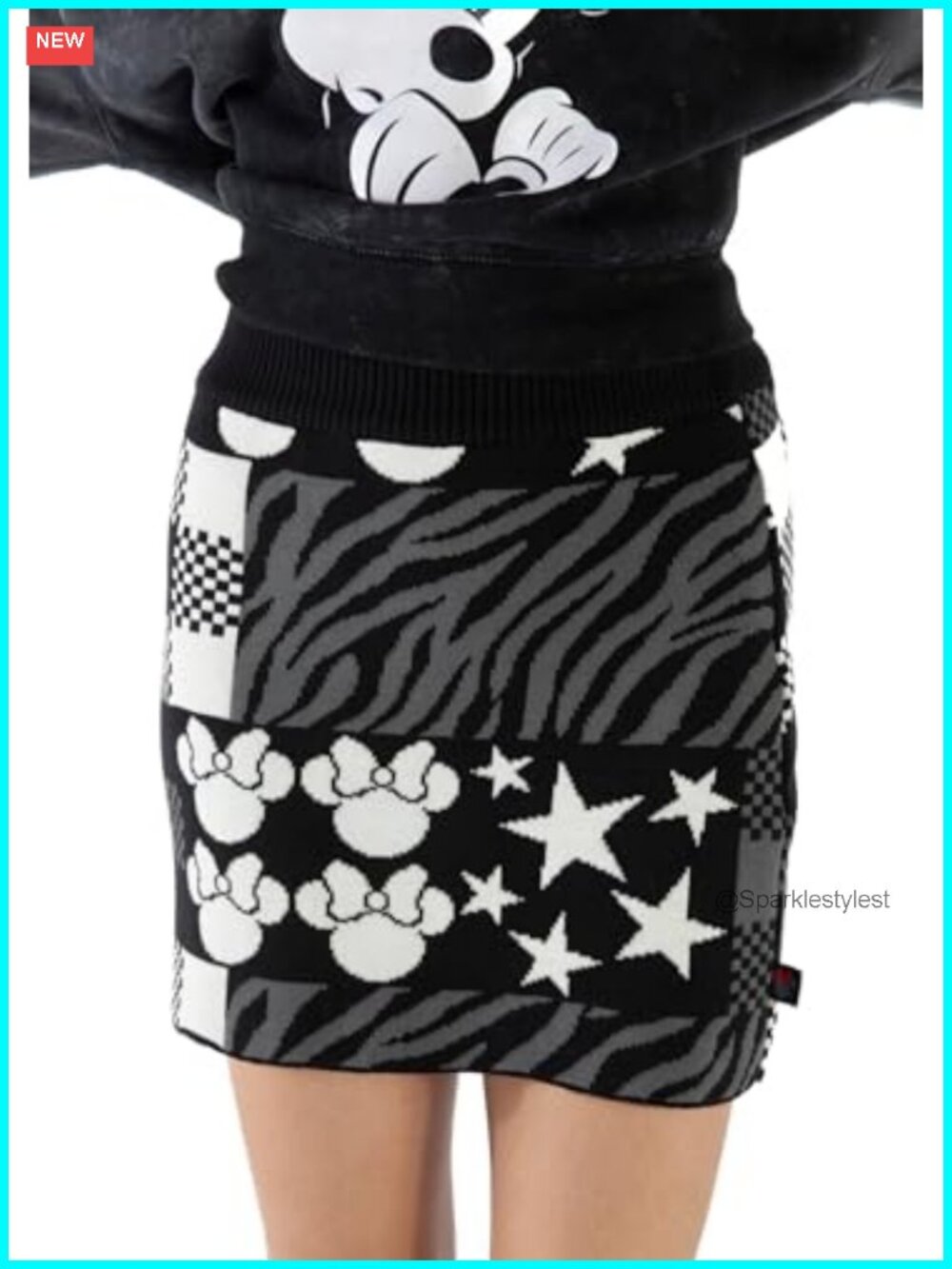 Disney Minnie Mouse Plaid Sweater Skirt Elastic Waist Jacquard Knit
